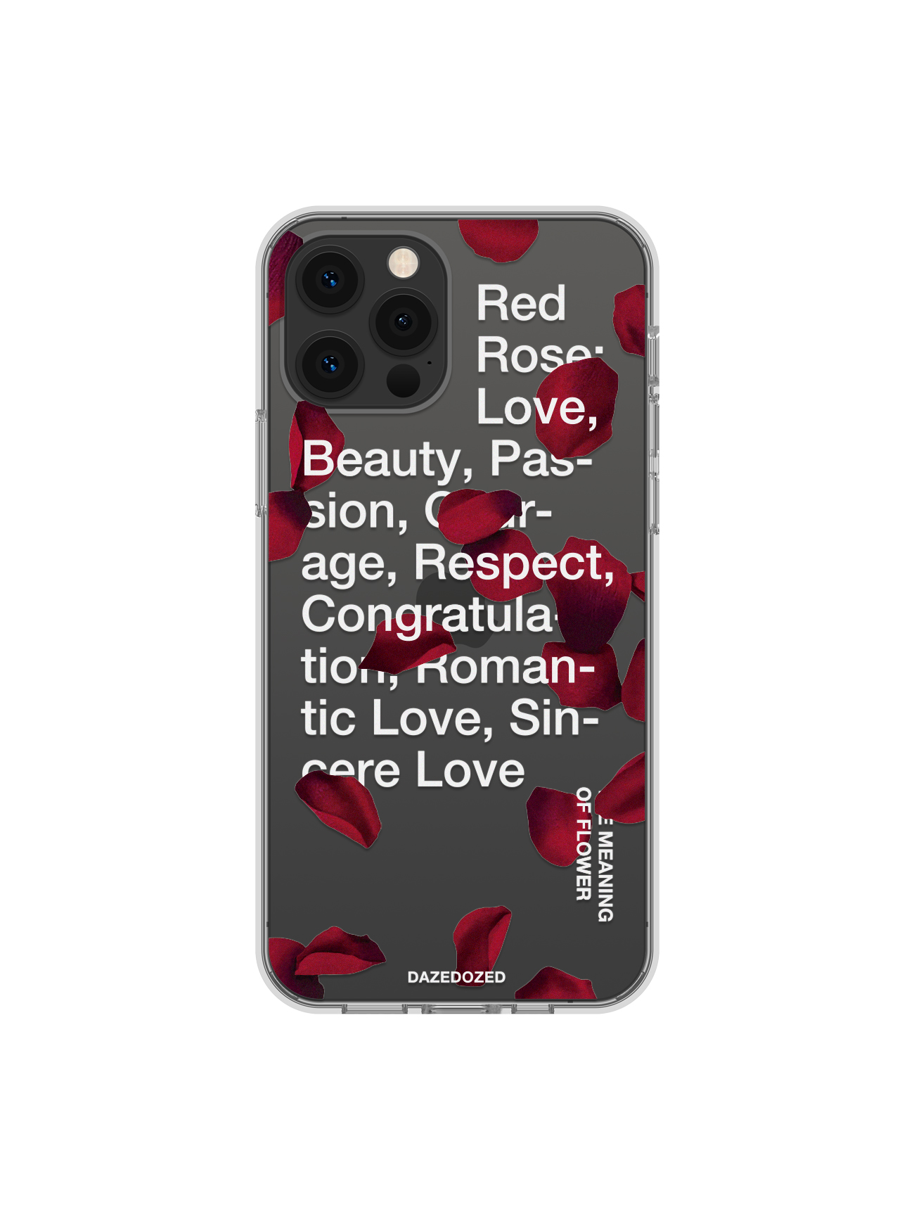 Red Rose Petals Phone Case, White Text